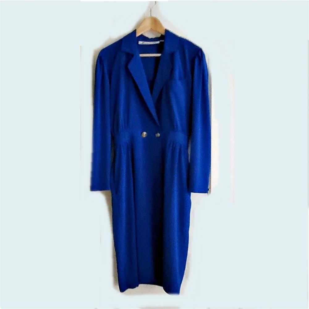 Women's Vintage MS CLAUS Double Breasted Maxi Blue Dress Sz 6 EUC